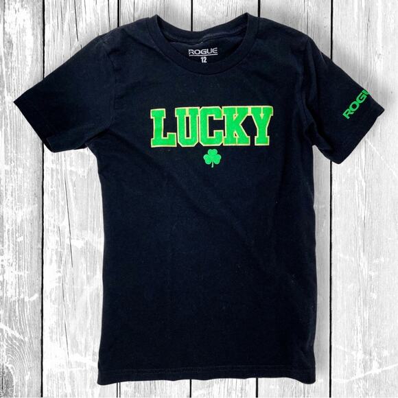 Rogue Fitness Lucky Tee Kids 12 Black Gold Shamrock Graphic 2022 - Picture 1 of 7